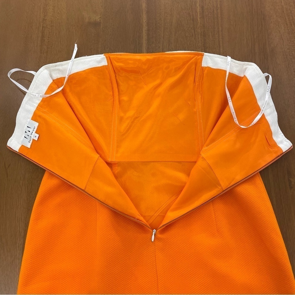 David Meister Strapless Retro Orange White Dress - Picture 11 of 13